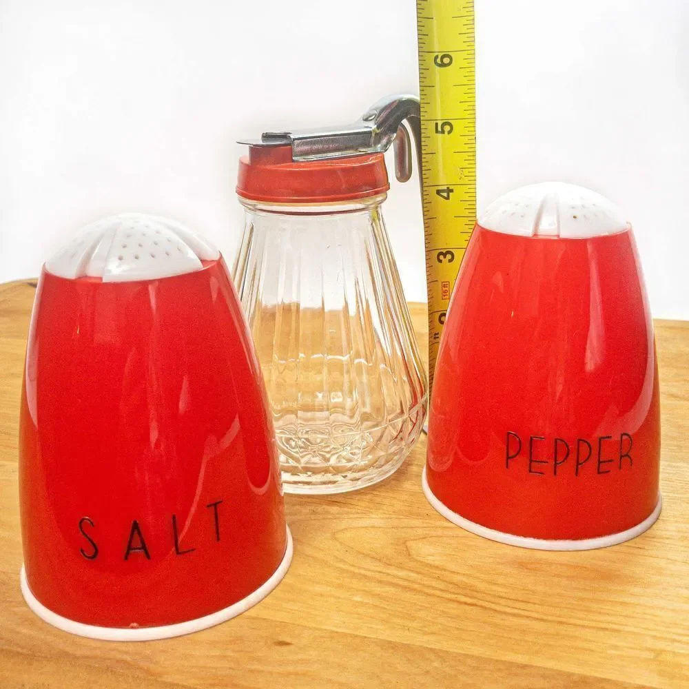 MCM Atomic Red Diner Set: Salt & Pepper Shakers and Syrup Pitcher